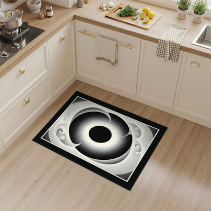 Black White Geometric Vortex Area Rug