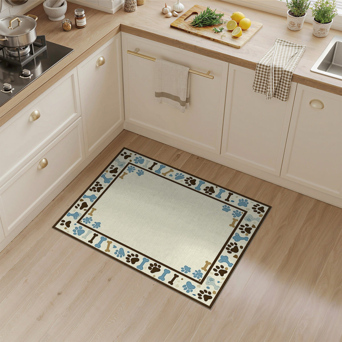 Blue Paw Print Bone Kids Area Rug