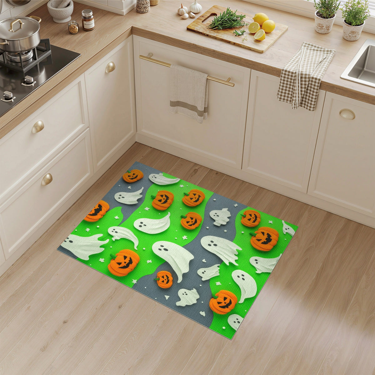 Multi-color and Patterns Halloween Ghosts and Pumpkins Kids Area Rug