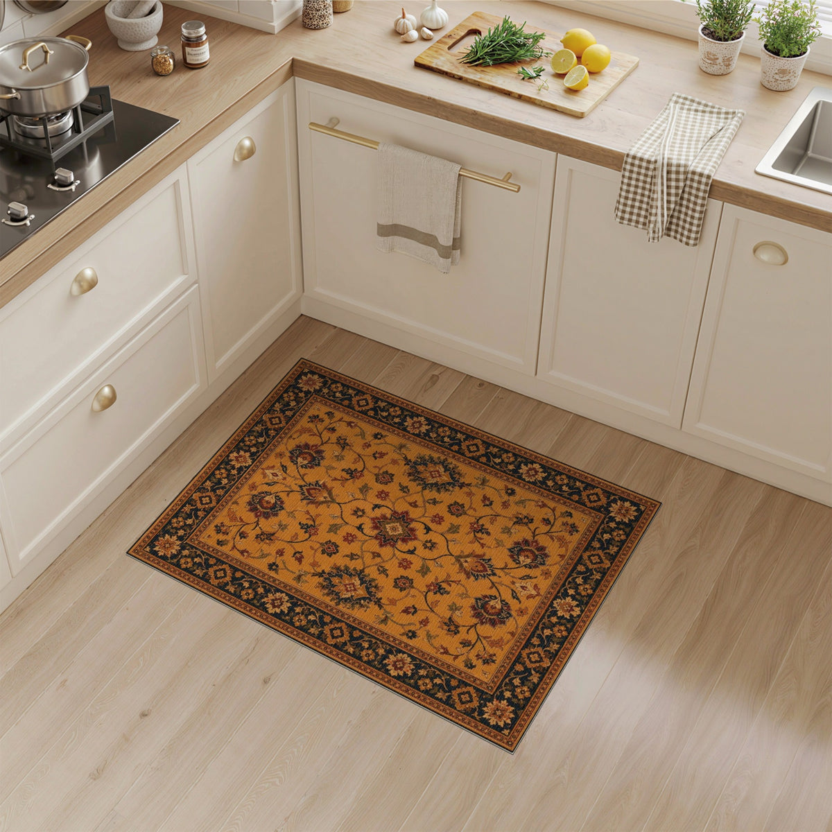 Yellow Persian Floral Area Rug