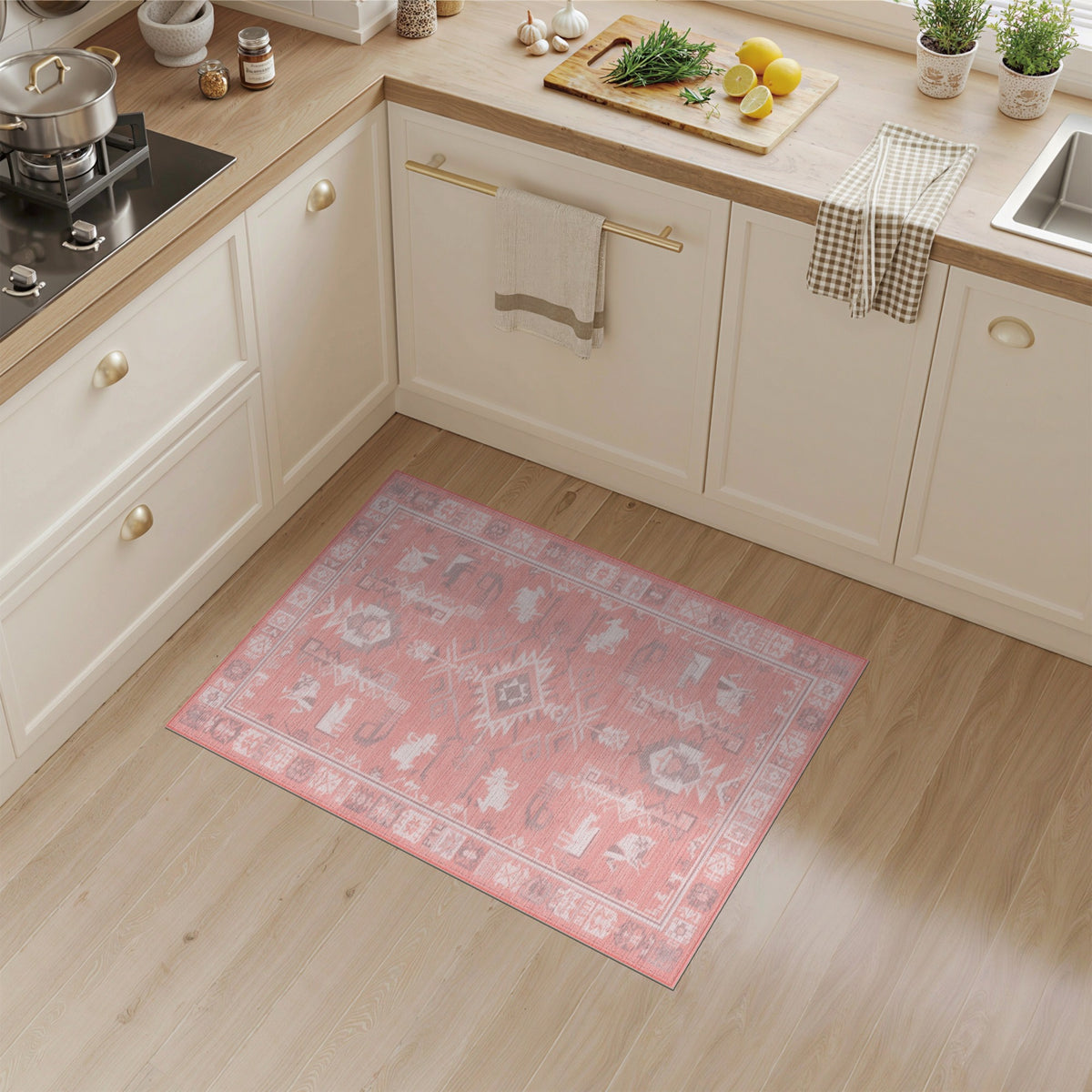 Pink Southwestern Area Rug with Tribal Animals