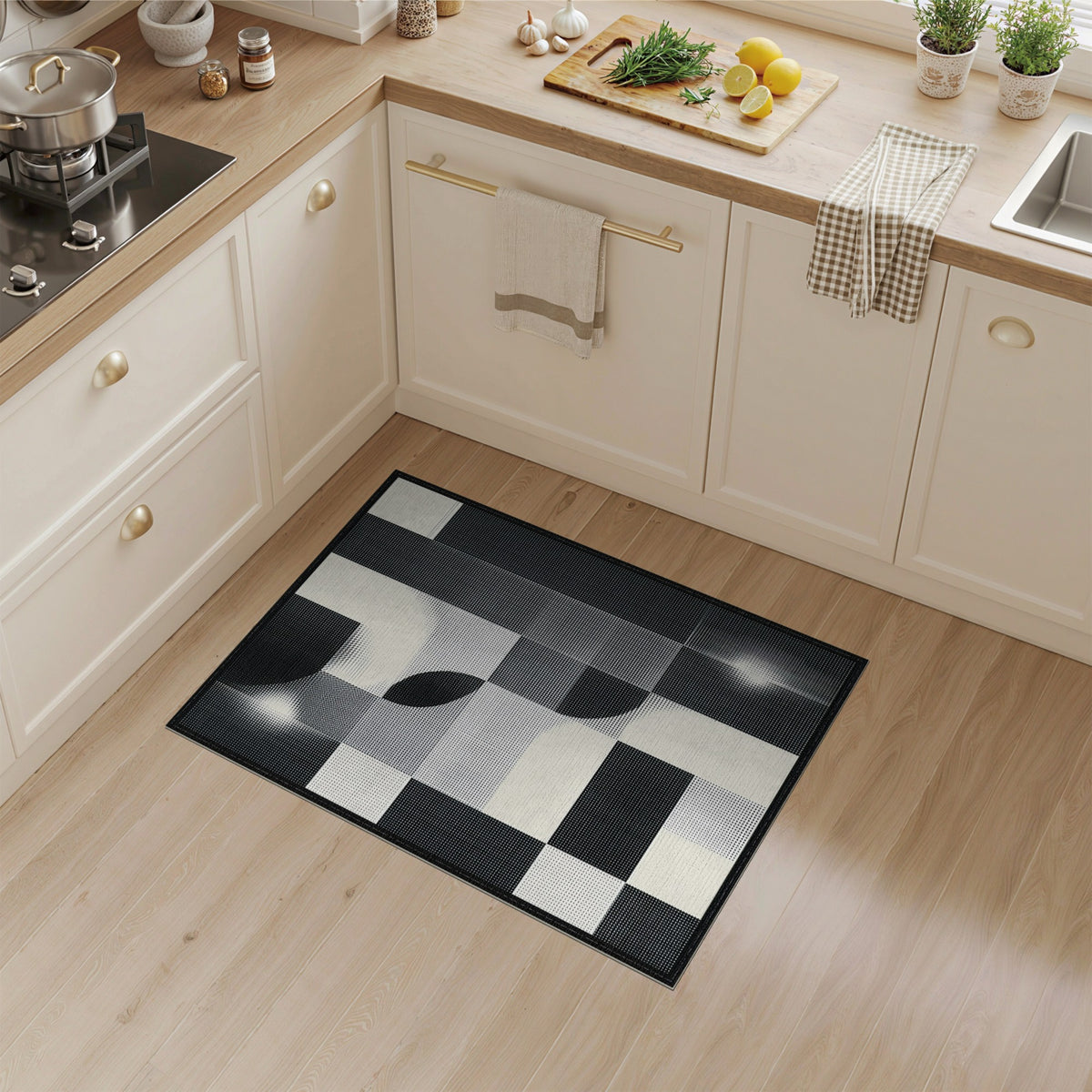 Washable Geometric Modern Black White Geometric Washable Area Rug