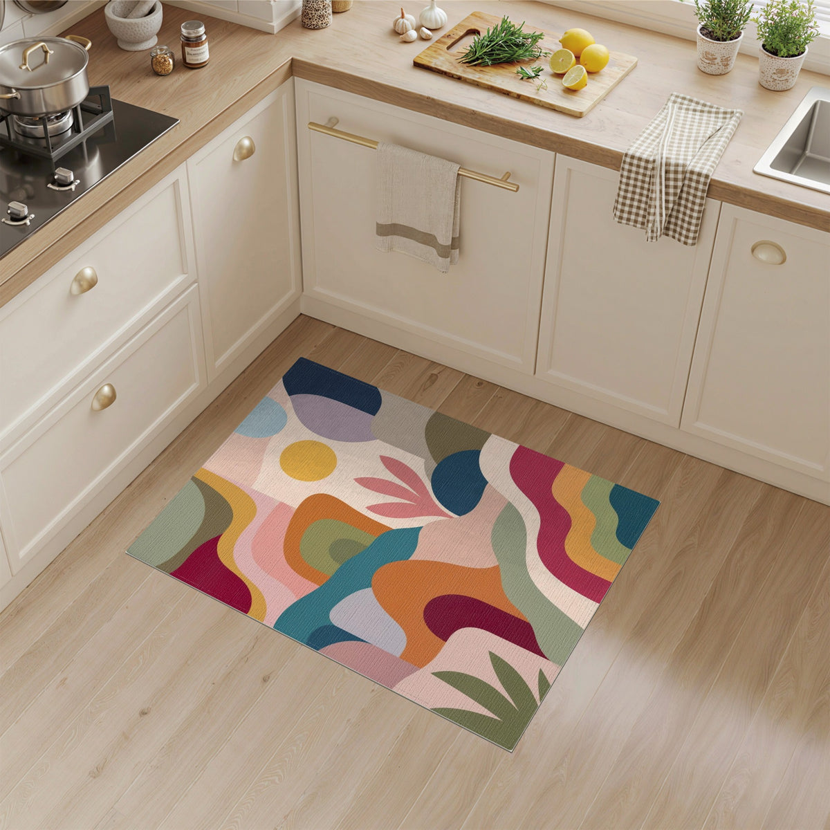 Abstract Area Vibrant Abstract Wave Multi-Color Area Rug