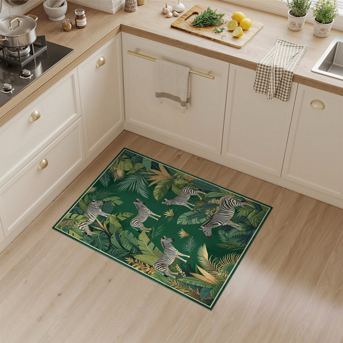Kids Cartoon Green Zebra Jungle Area Rug