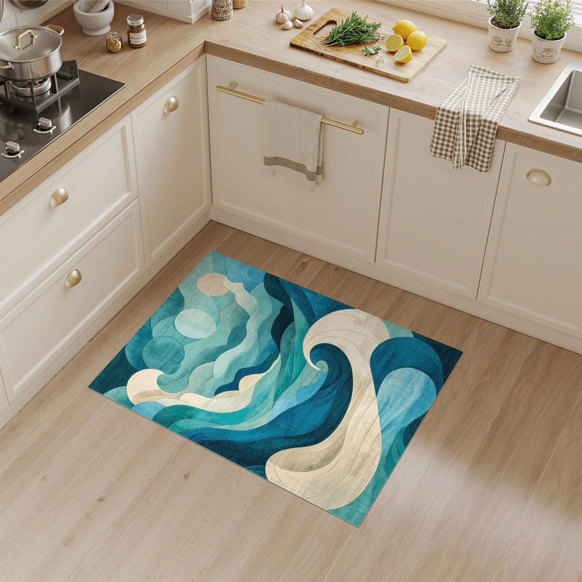 Blue Teal Wave Coastal Blue and Teal Area Rug