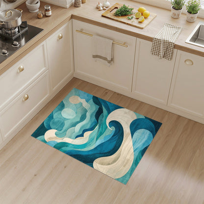 Blue Teal Wave Coastal Blue and Teal Area Rug