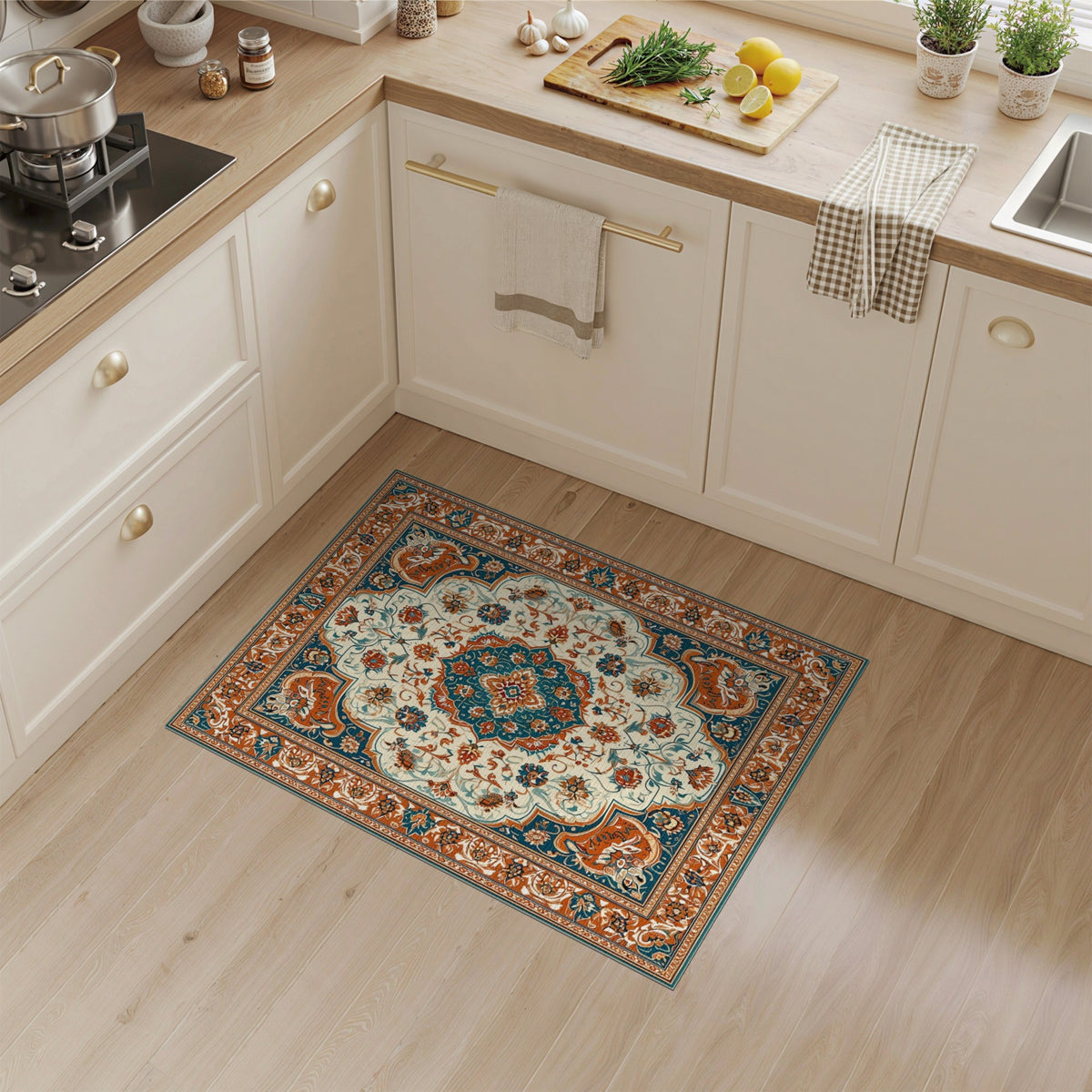 Floral Blue Teal Persian Floral Area Rug
