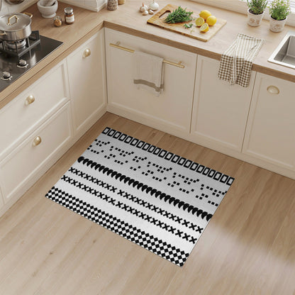 Black White Geometric Striped Area Rug