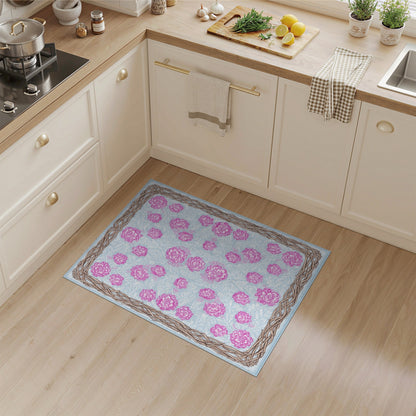 Pink Floral Vintage Area Rug with Woven Border