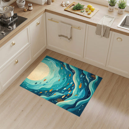 Ocean Wave Fish Blue Teal Area Rug