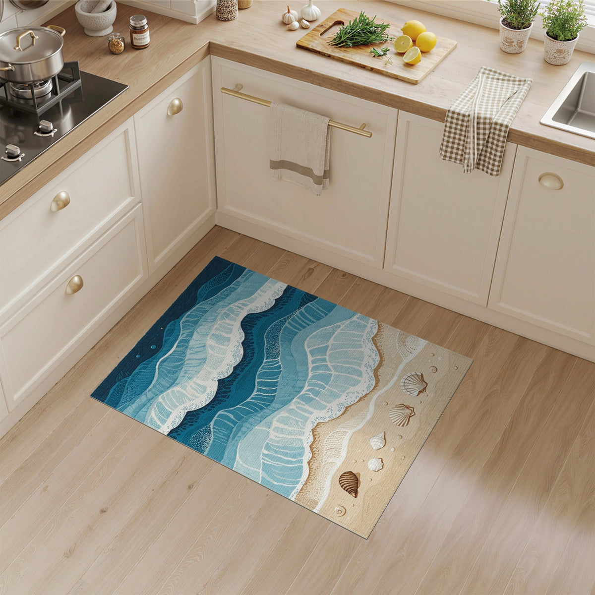Coastal Beach Ocean Waves Area Rug