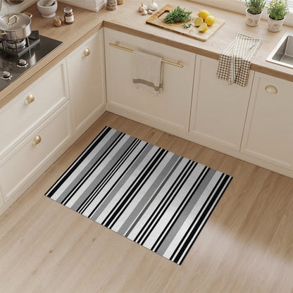 Black White Striped Geometric Area Rug
