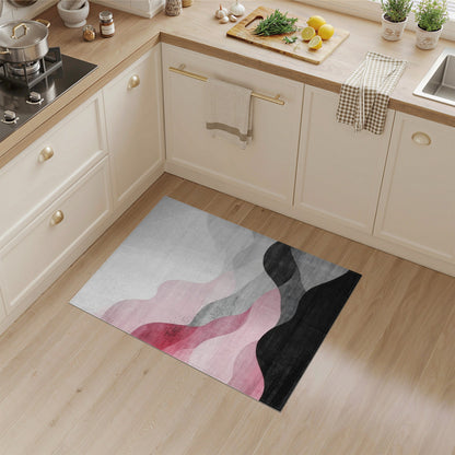 Abstract Pink Black Wave Area Rug