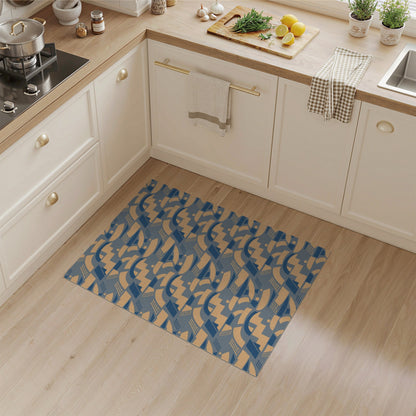 Navy Blue Tan Geometric Area Rug