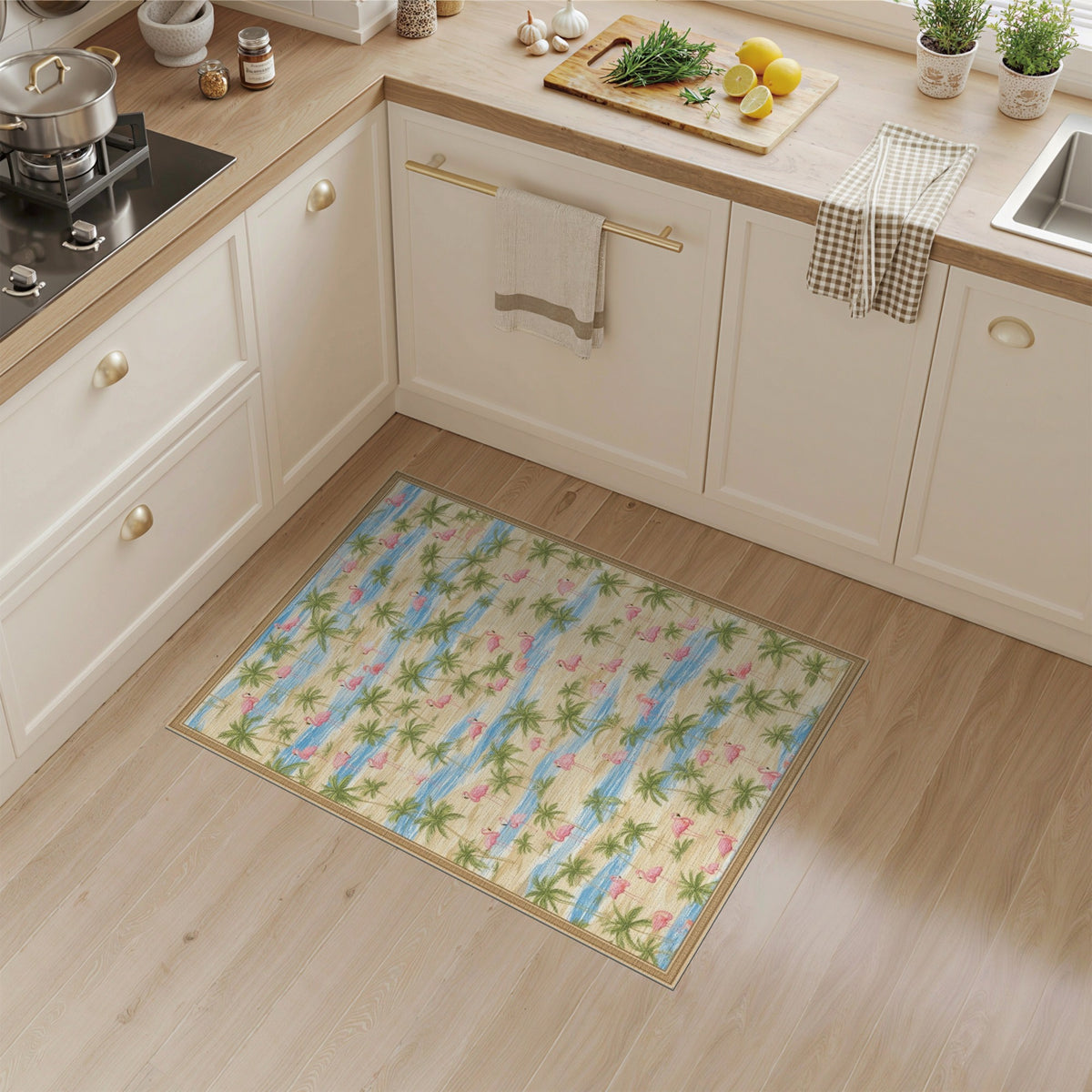 Pink Flamingo Coastal Beach Area Rug