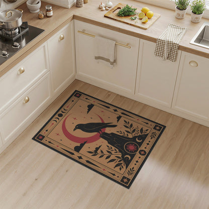 Brown and Tan Mystic Raven Crescent Moon Area Rug
