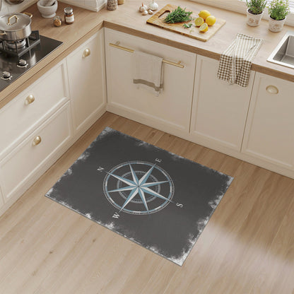 Blue Compass Rose Distressed Area Rug
