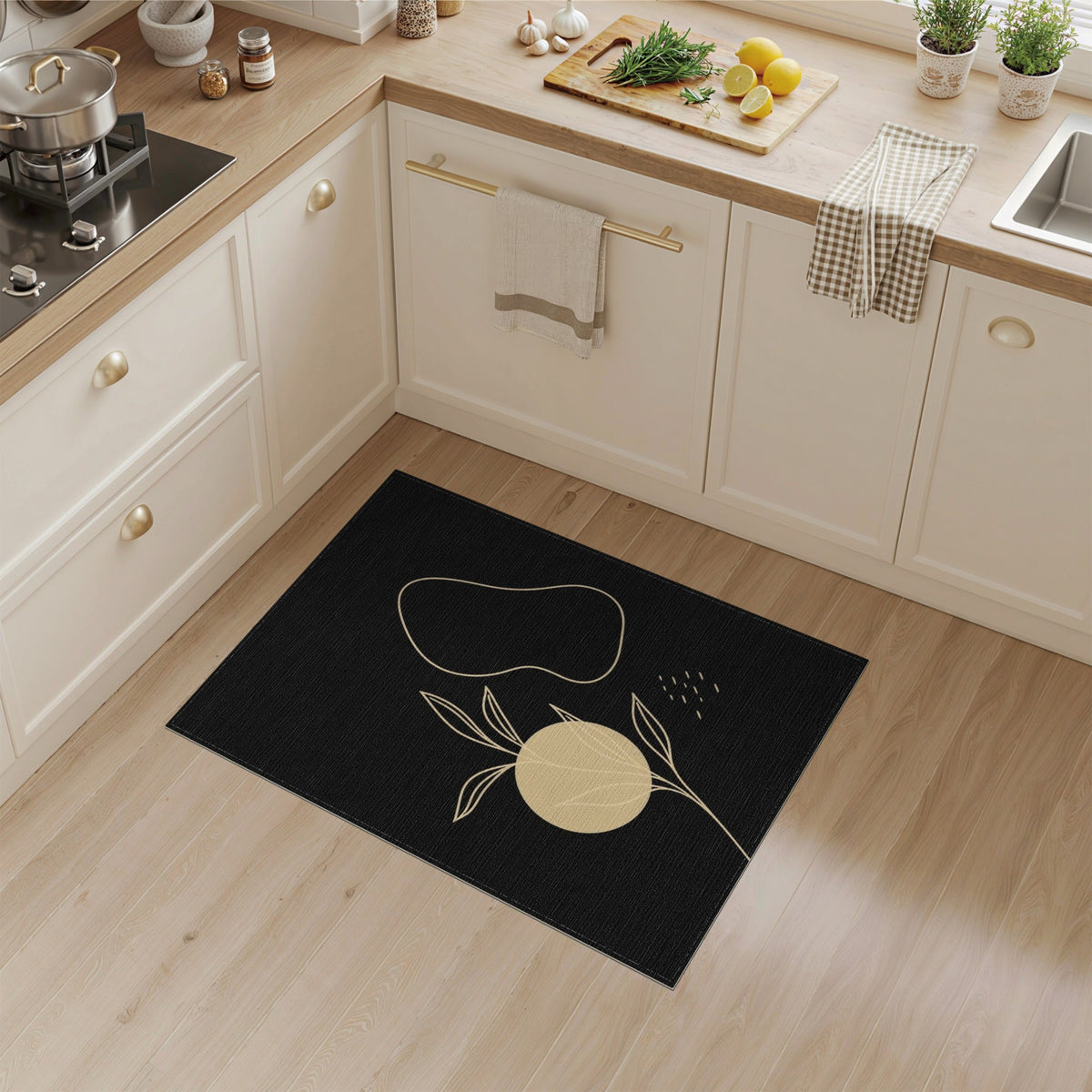 Beige and Neutral Leaf Beige Abstract Leaf Area Rug