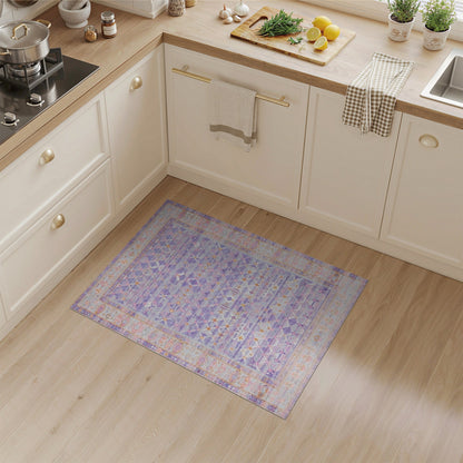 Purple Geometric Distressed Vintage Area Rug