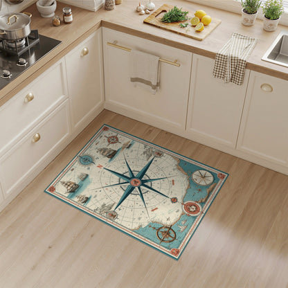 Vintage Nautical Compass Blue and Teal Area Rug