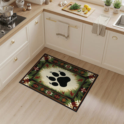 Bear Paw Print Green Rustic Area Rug