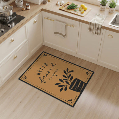 Hello Friend Welcome Area Rug in Brown Tan