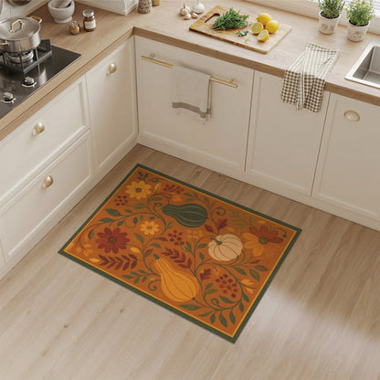Orange Autumn Pumpkin Floral Area Rug