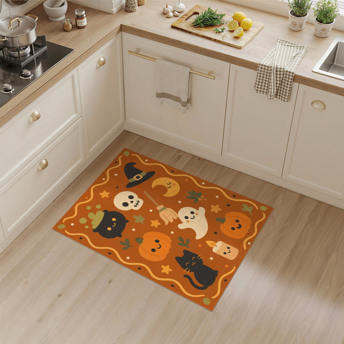 Orange Cute Halloween Orange Kids Cartoon Rug