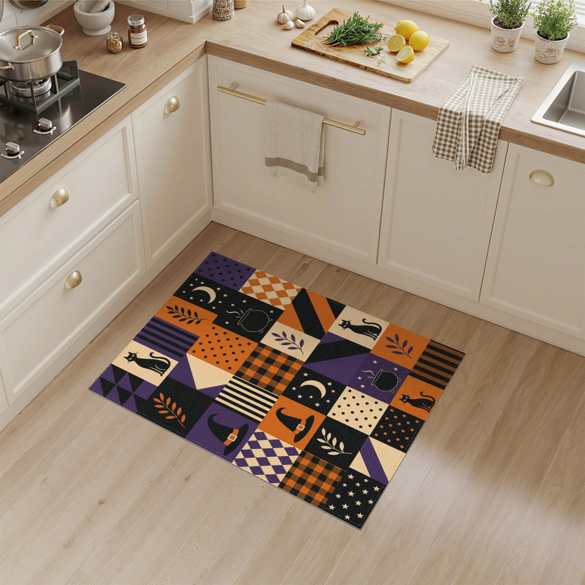 Halloween Cat Patchwork Area Rug