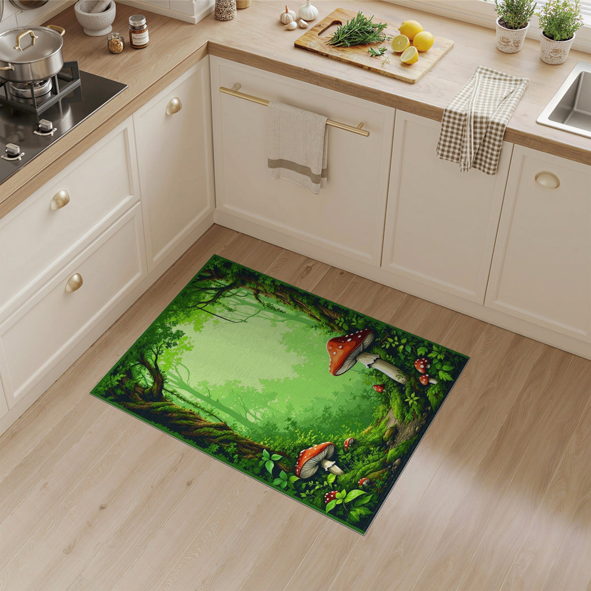 Enchanted Mushroom Forest Green Area Rug