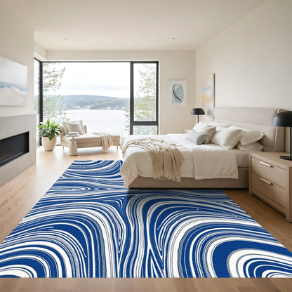 Navy Blue Wavy Swirl Rug