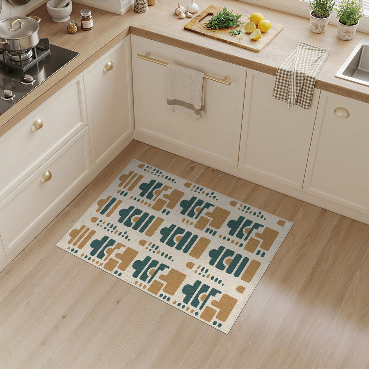 Geometric Brown Teal Area Rug