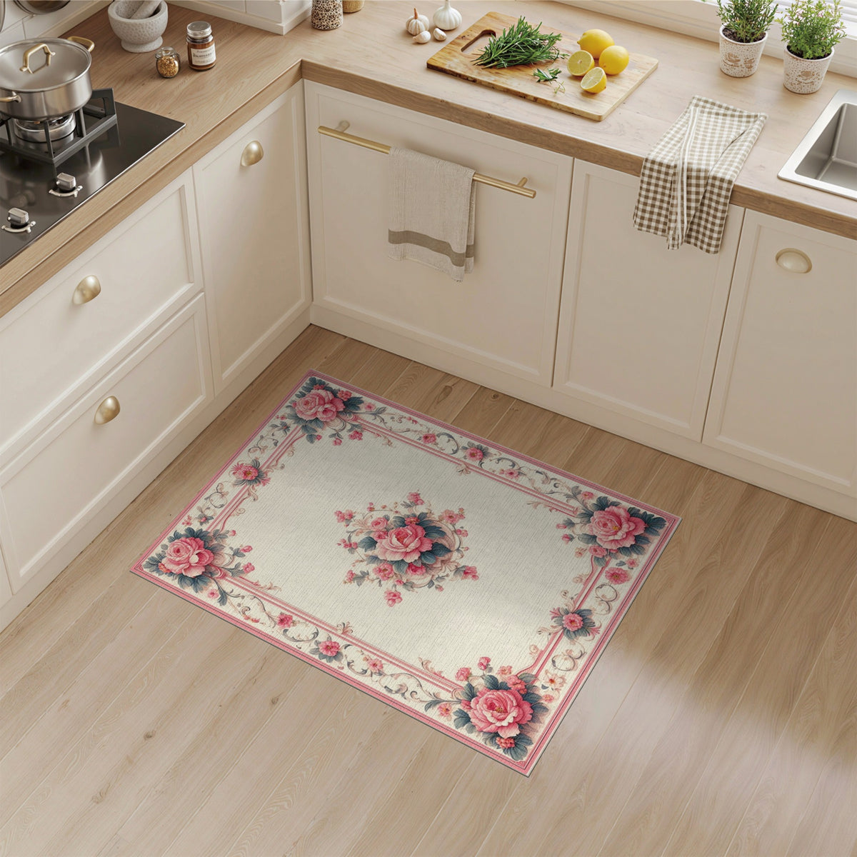 Pink Rose Floral Vintage No. 26 Area Rug