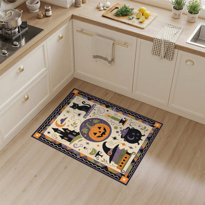 Halloween Multi-color and Patterns Halloween Black Cat Pumpkin Area Rug
