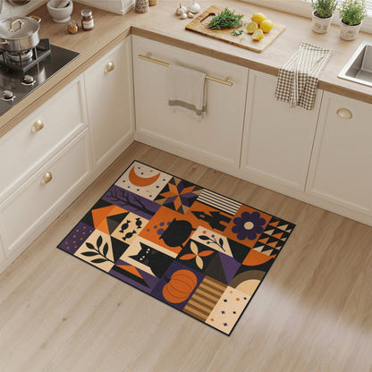 Halloween Geometric Black Cat Area Rug