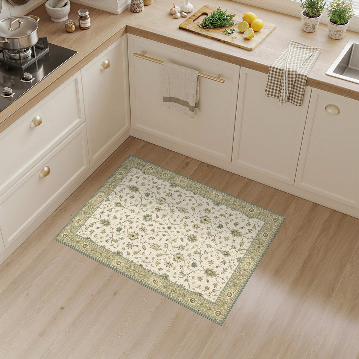 Beige Floral Vintage Area Rug