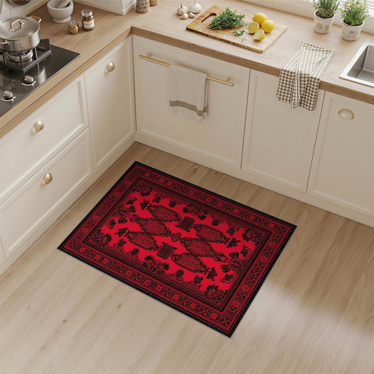 Red Black Persian Floral Area Rug