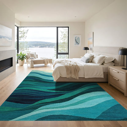 Teal Layered Waves Rug