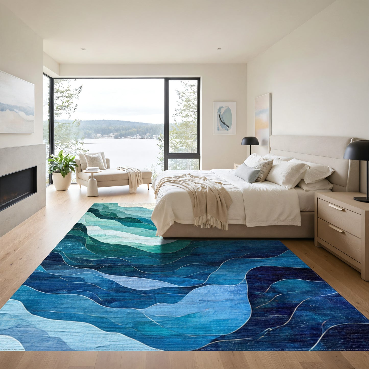 Teal Layered Mountain Peaks Rug