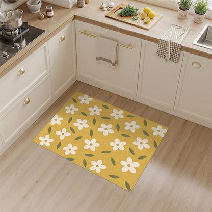 Floral Vintage Yellow Floral Washable Area Rug