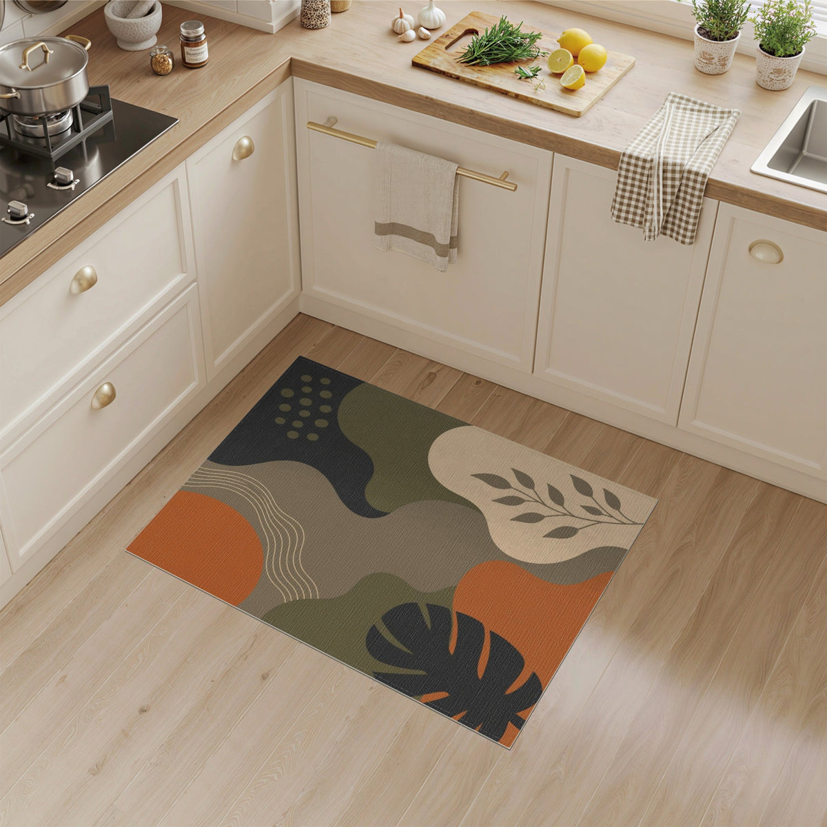 Earthy Abstract Leaf Area Rug