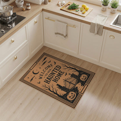 Orange Haunted Home Halloween Welcome Area Rug