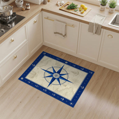Blue Nautical Compass Vintage Area Rug