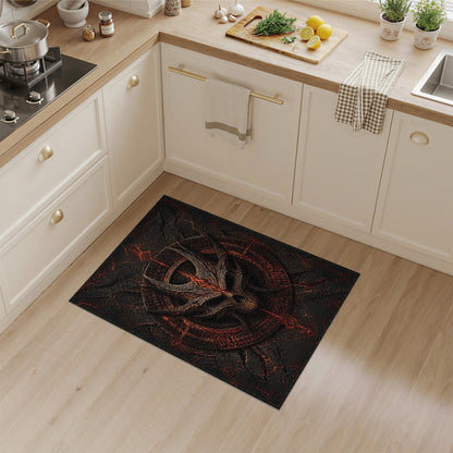 Fiery Horned Skull Area Rug