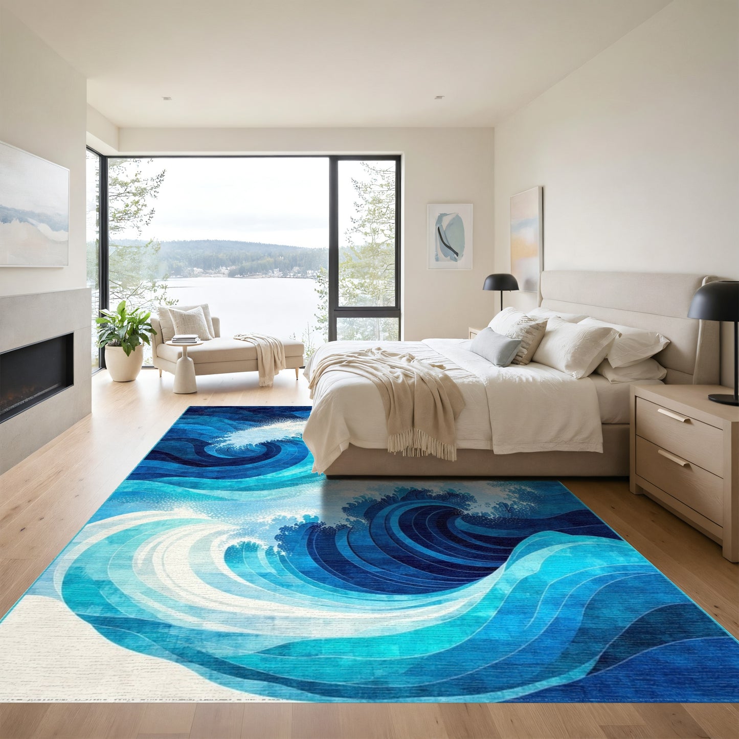Dynamic Navy Crashing Waves Rug