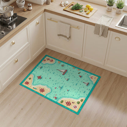 Coastal Nautical Map Washable Area Rug