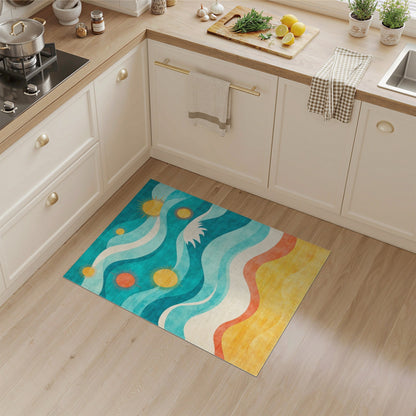 Coastal Waves and Suns Washable Area Rug
