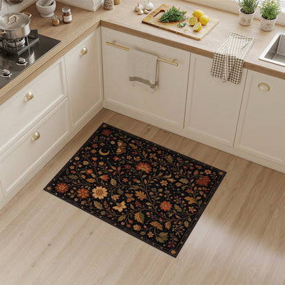 Celestial Floral Area Rug with Moon and Butterflies