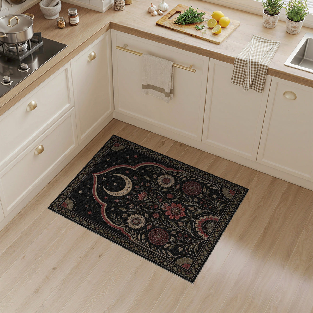 Multi-color and Patterns Celestial Floral Black Area Rug