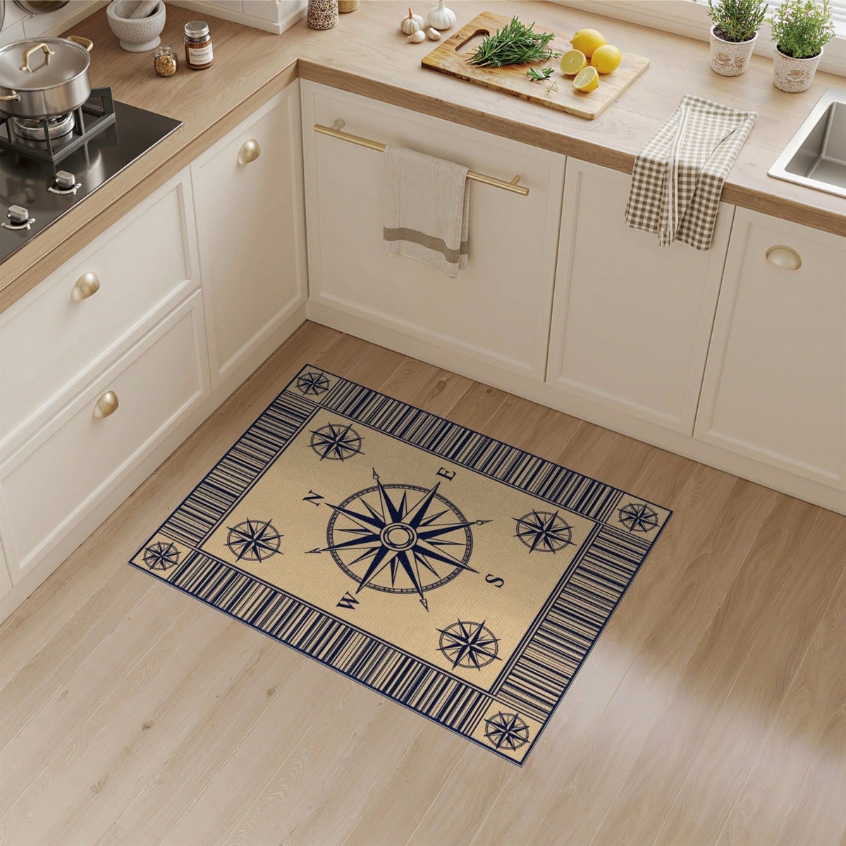 Nautical Compass Beige Area Rug